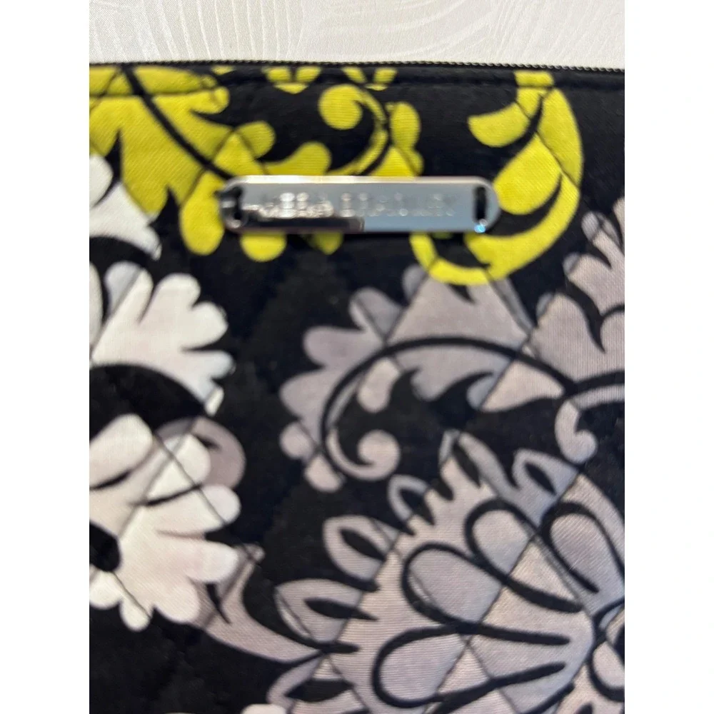 Vera Bradley Night and Day Quilted Cosmetic Pouch Black White Yellow Floral NWOT